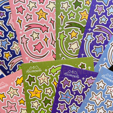 Load image into Gallery viewer, black with white outline star doodles sticker sheet
