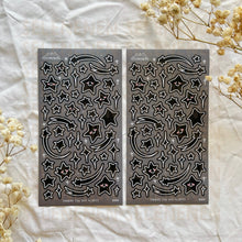 Load image into Gallery viewer, black with white outline star doodles sticker sheet