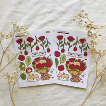Load image into Gallery viewer, red rose bouquet sticker sheet