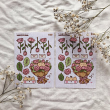 Load image into Gallery viewer, pink rose bouquet sticker sheet