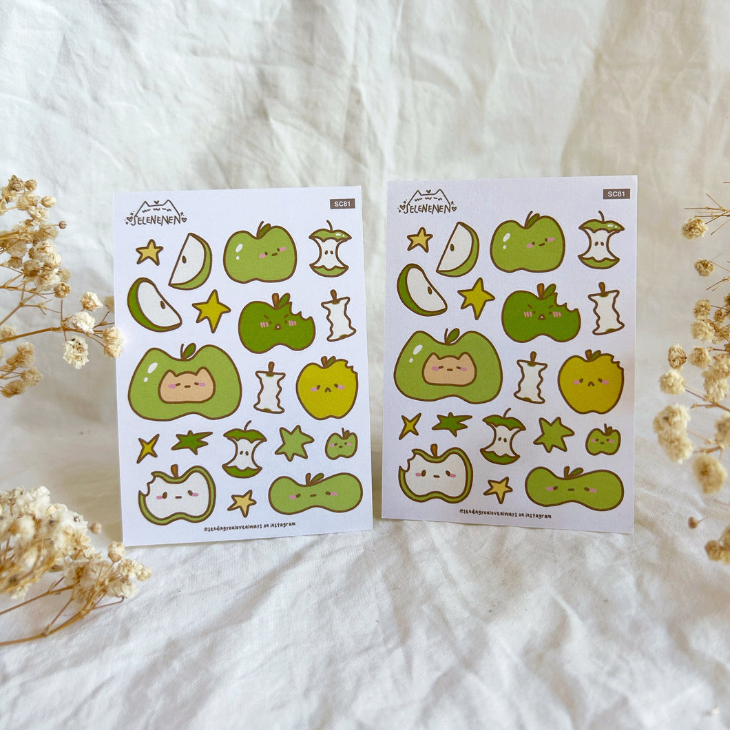 green sad bapples sticker sheet