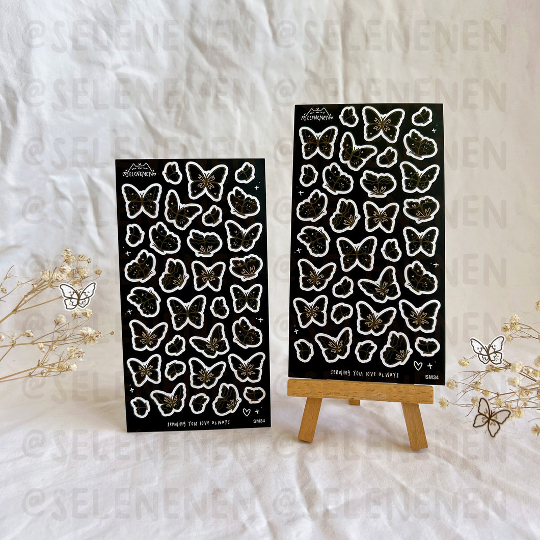 black with brown outline butterflies matte vinyl sticker sheet