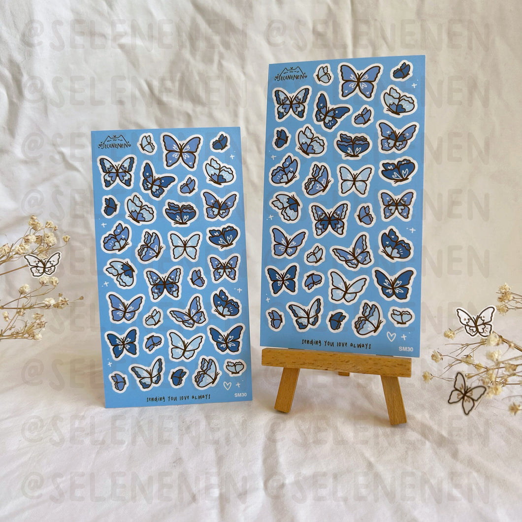 blue butterflies matte vinyl sticker sheet