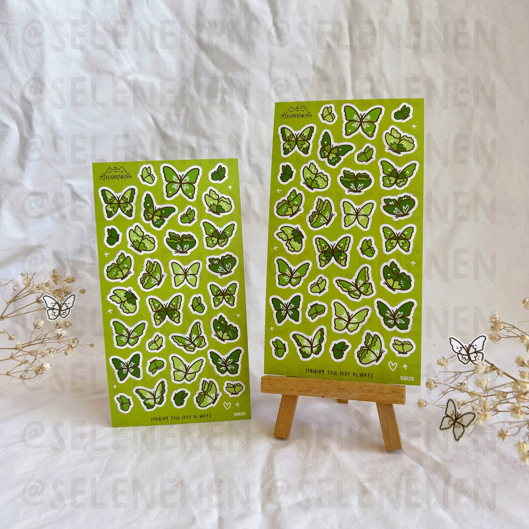 green butterflies matte vinyl sticker sheet