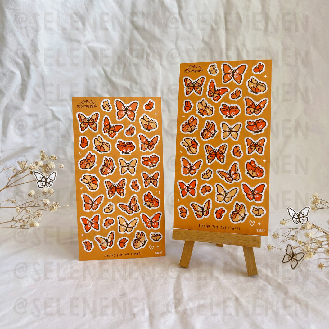 orange butterflies matte vinyl sticker sheet