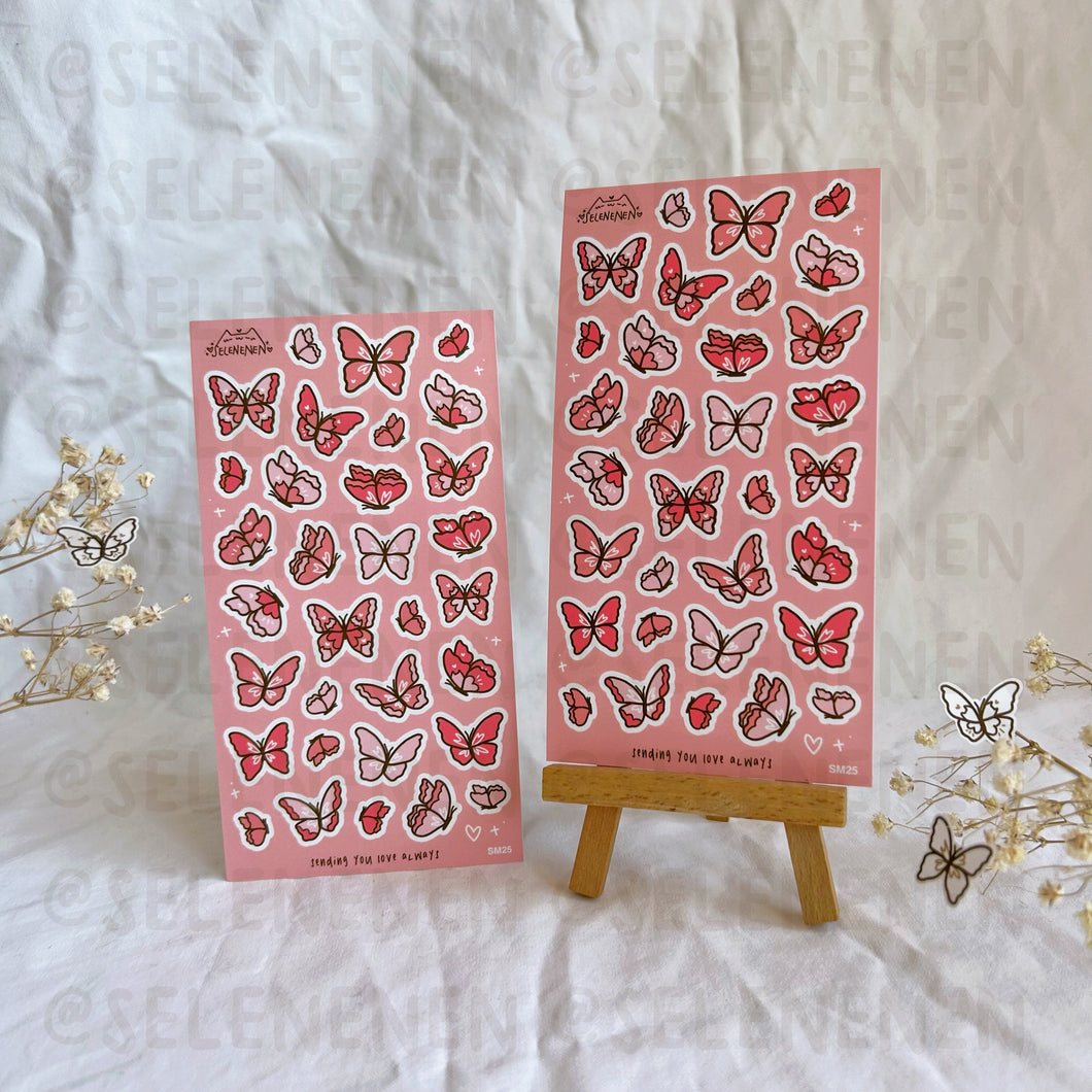 pink butterflies matte vinyl sticker sheet
