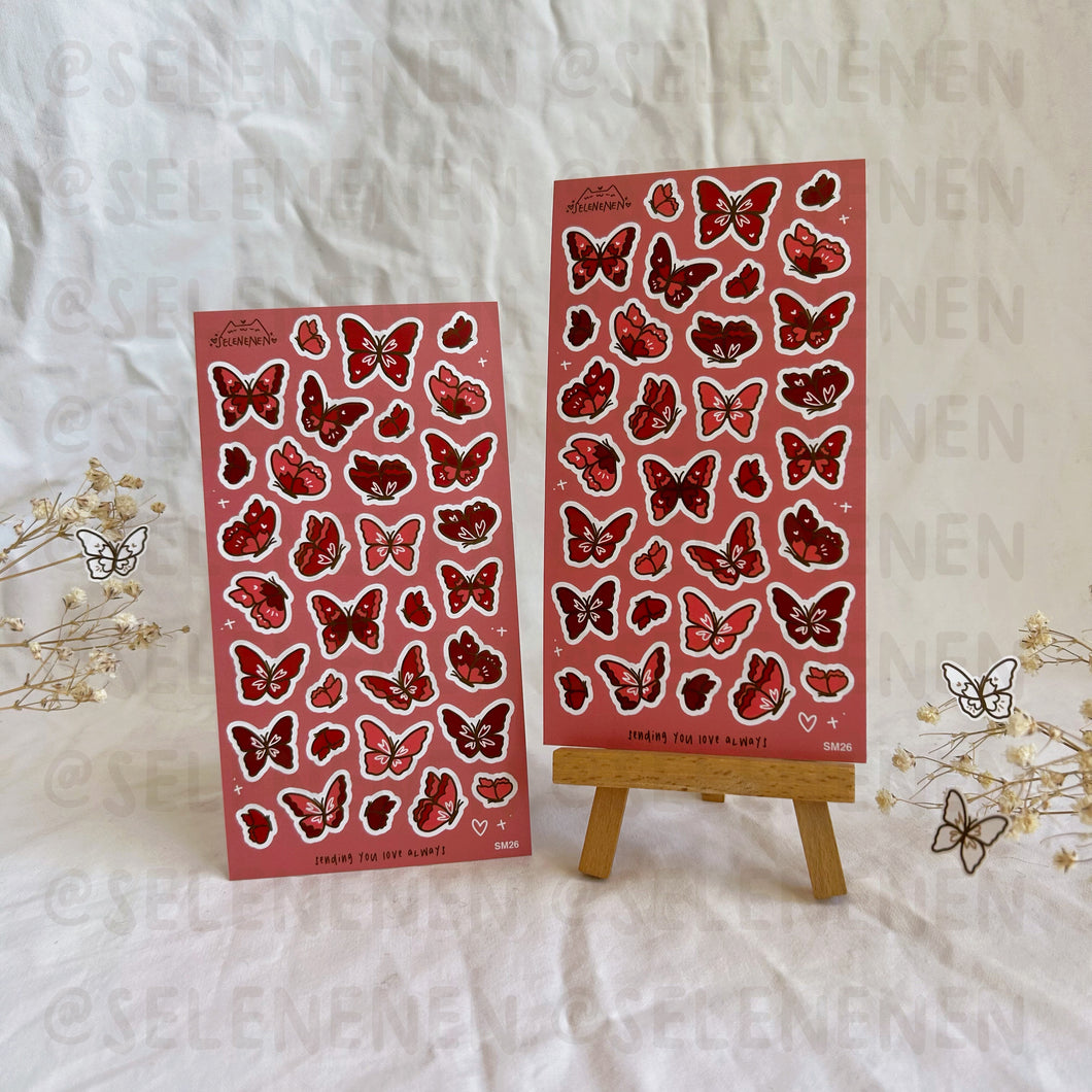 red butterflies matte vinyl sticker sheet