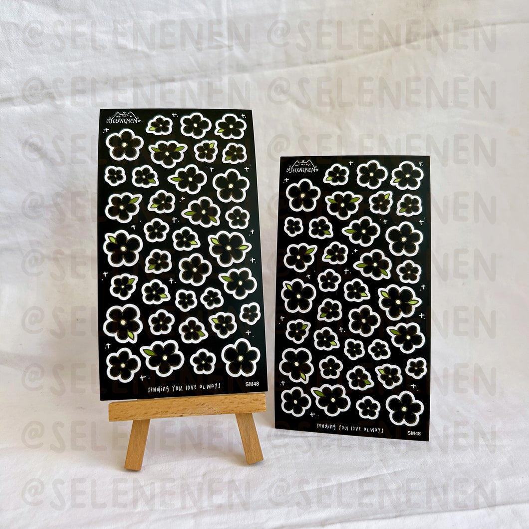black mini flowers matte vinyl sticker sheet