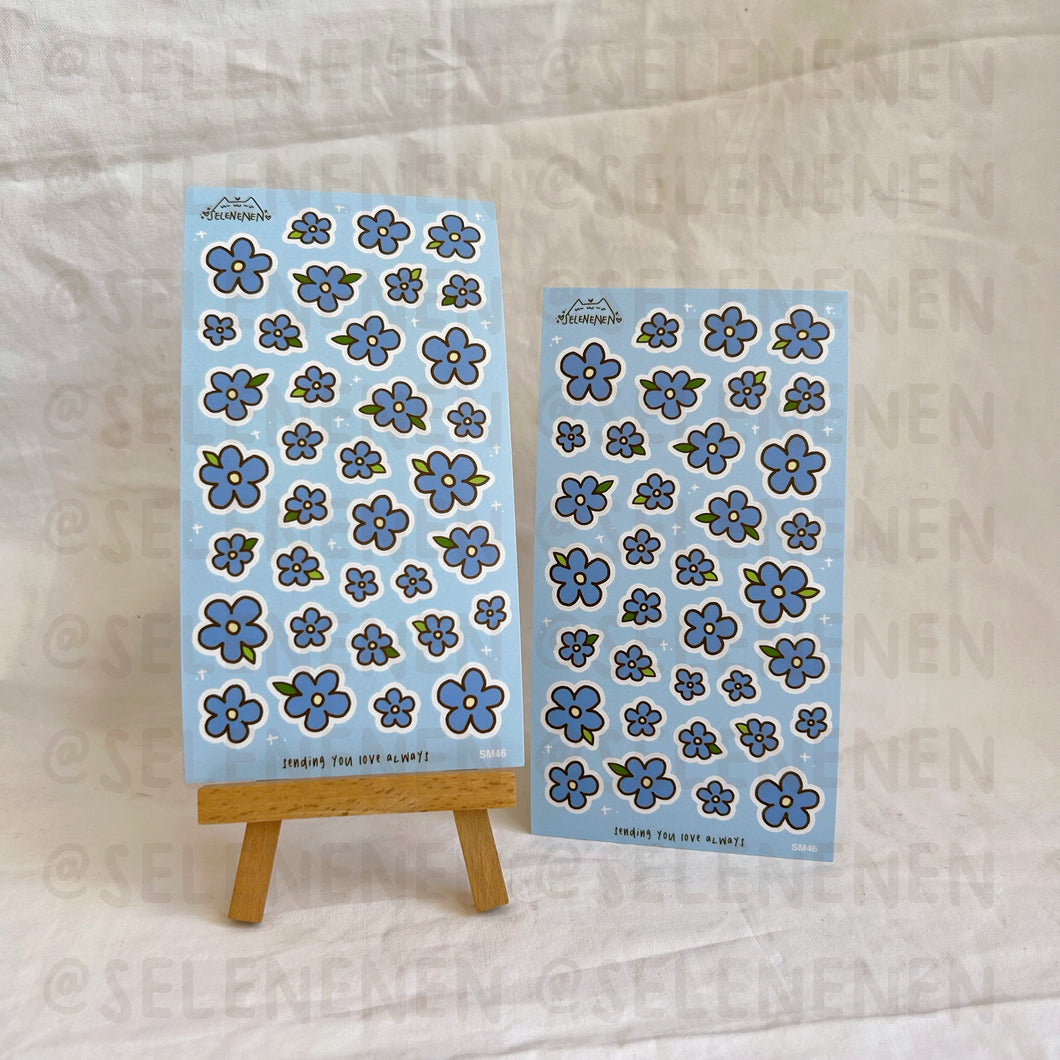 blue mini flowers matte vinyl sticker sheet