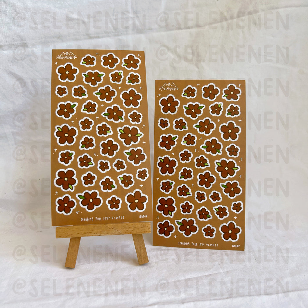 brown mini flowers matte vinyl sticker sheet