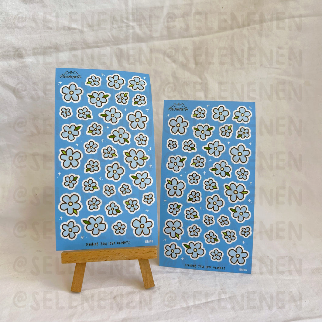 light blue mini flowers matte vinyl sticker sheet