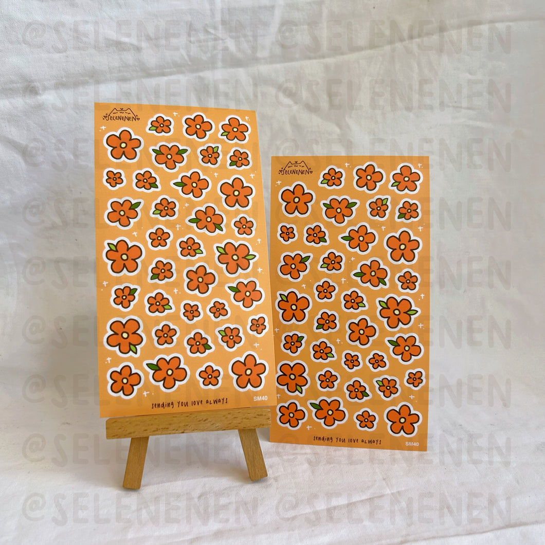 orange mini flowers matte vinyl sticker sheet