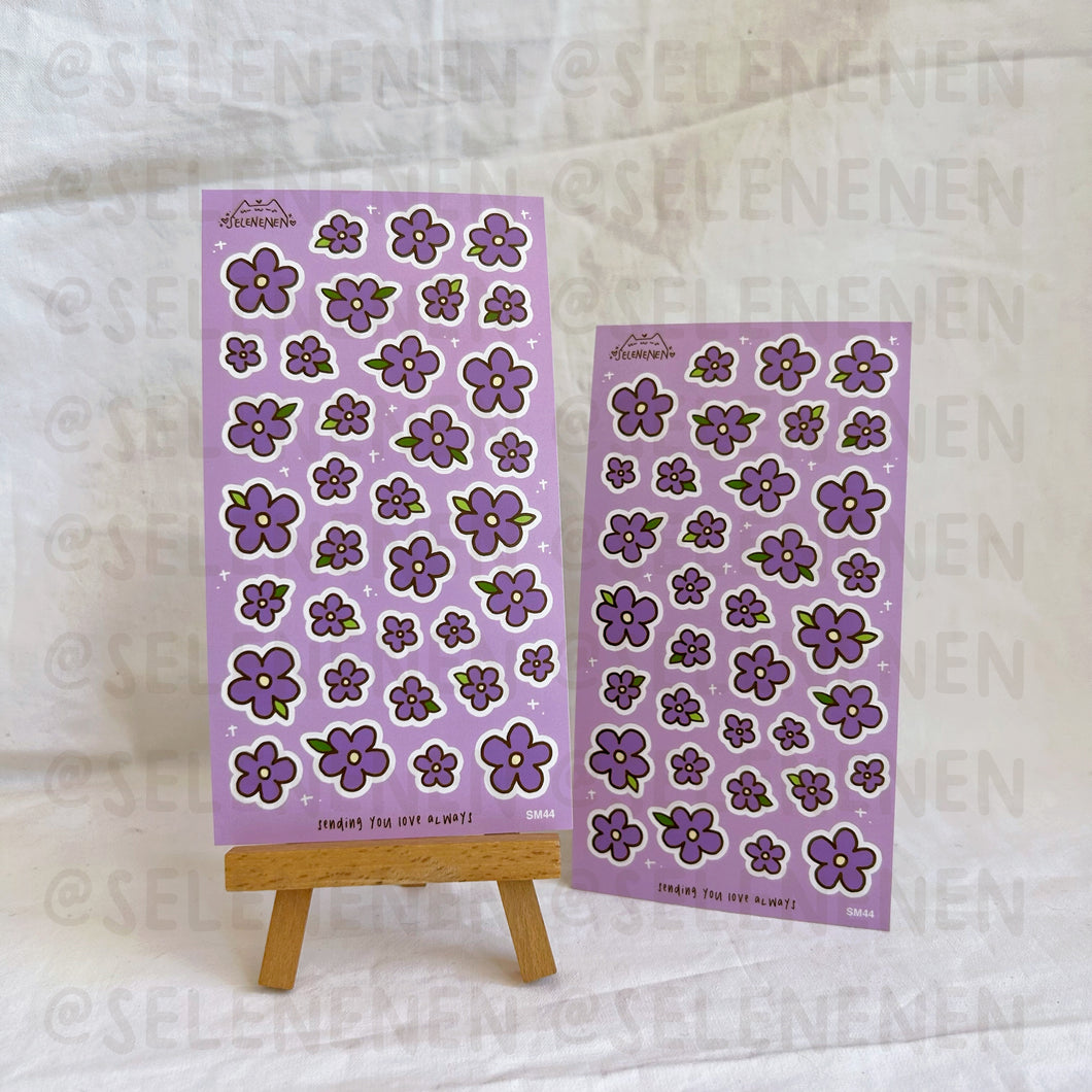 purple mini flowers matte vinyl sticker sheet