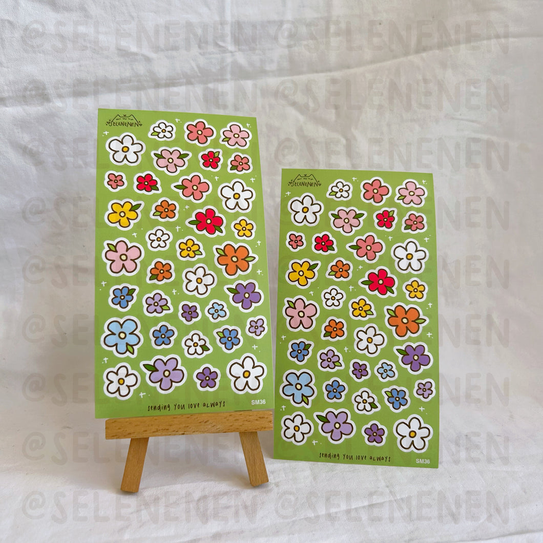 rainbow mini flowers matte vinyl sticker sheet