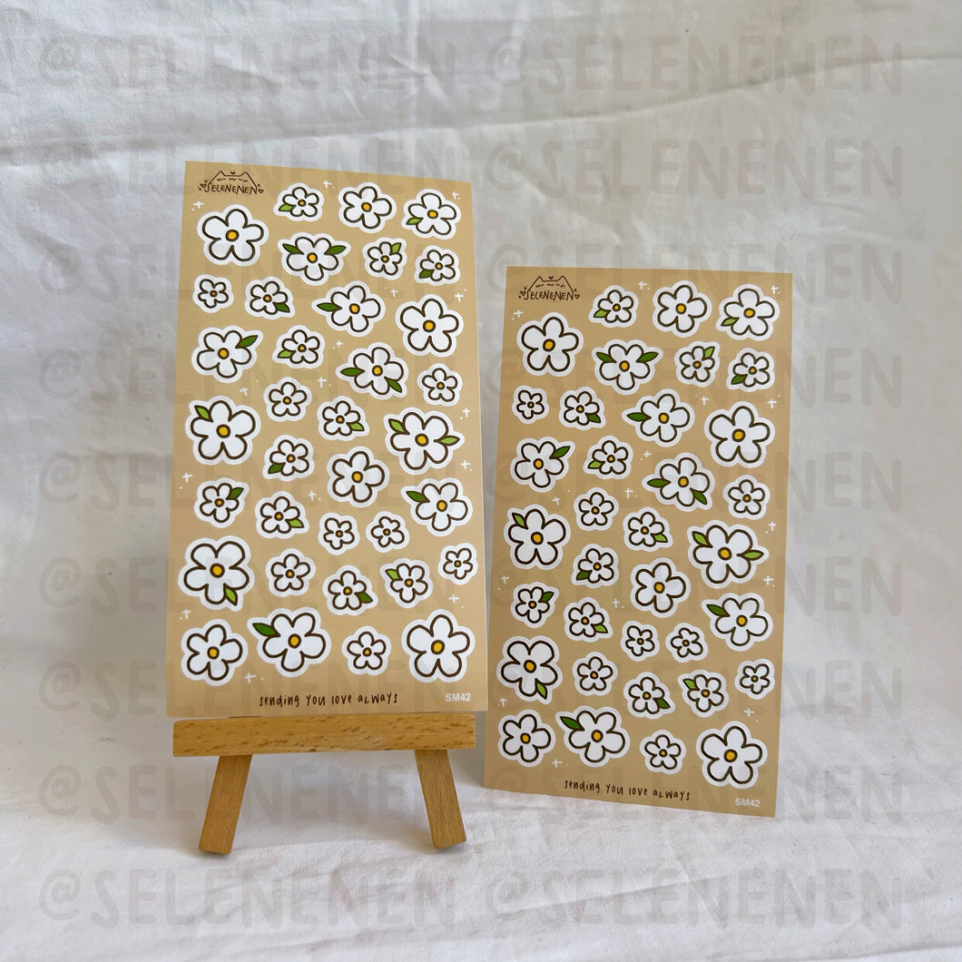 white mini flowers matte vinyl sticker sheet