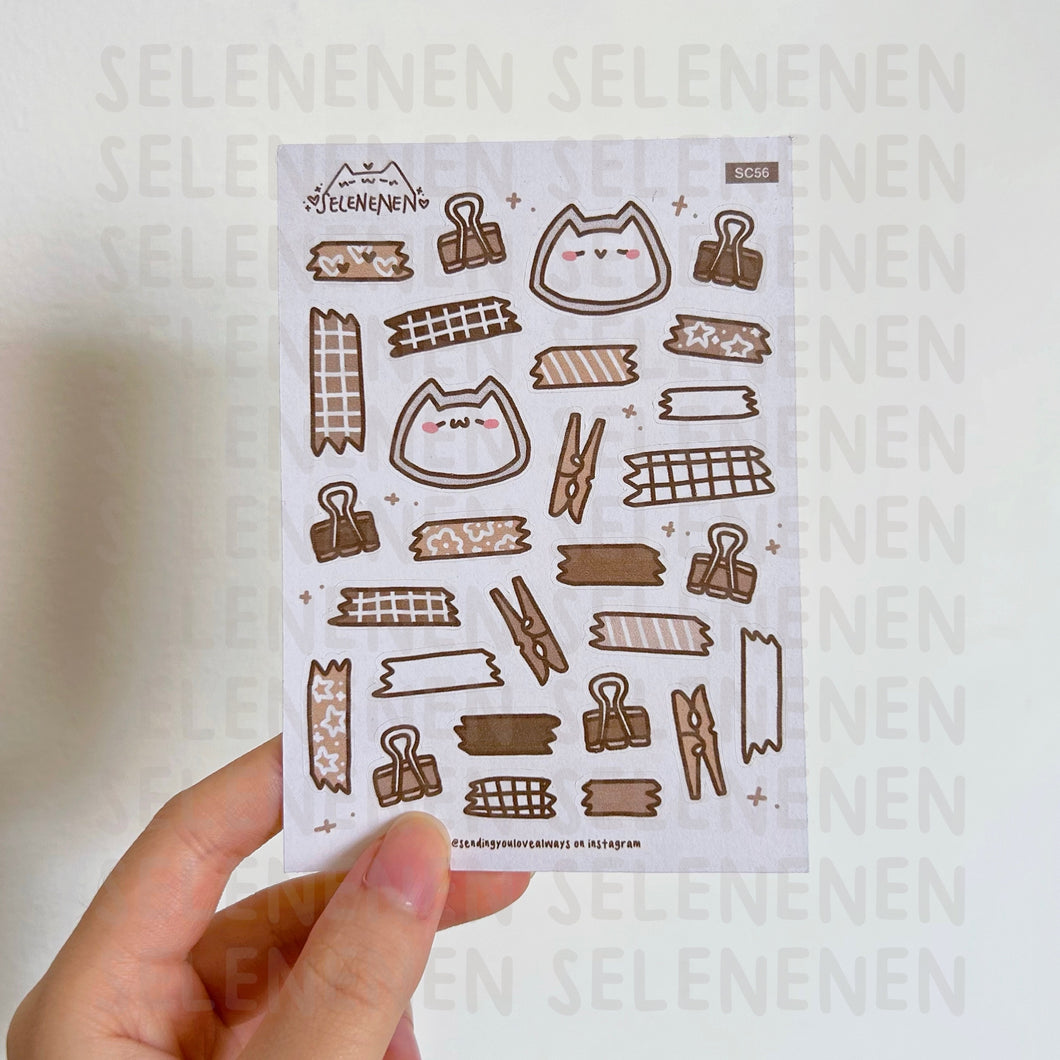 boop & his little journal assists sticker sheet - b/w (brown and white outline)