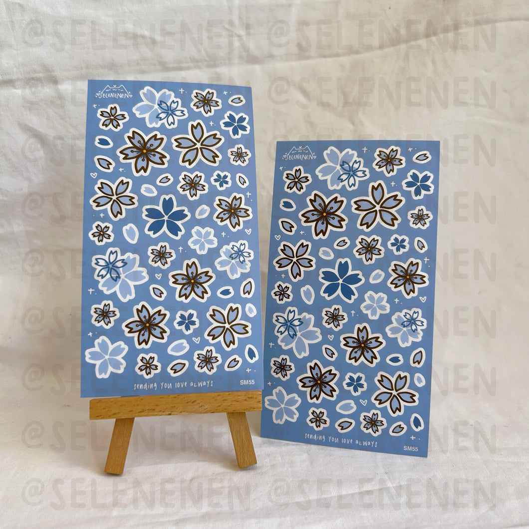 blue sakura matte vinyl sticker sheet