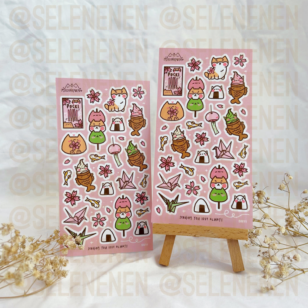 pink sakura buddies matte vinyl sticker sheet