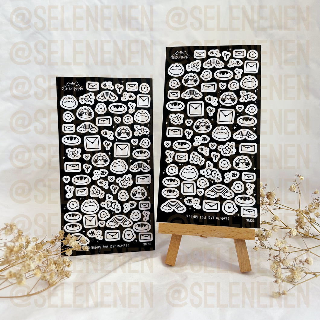 black & white doodles sticker sheet