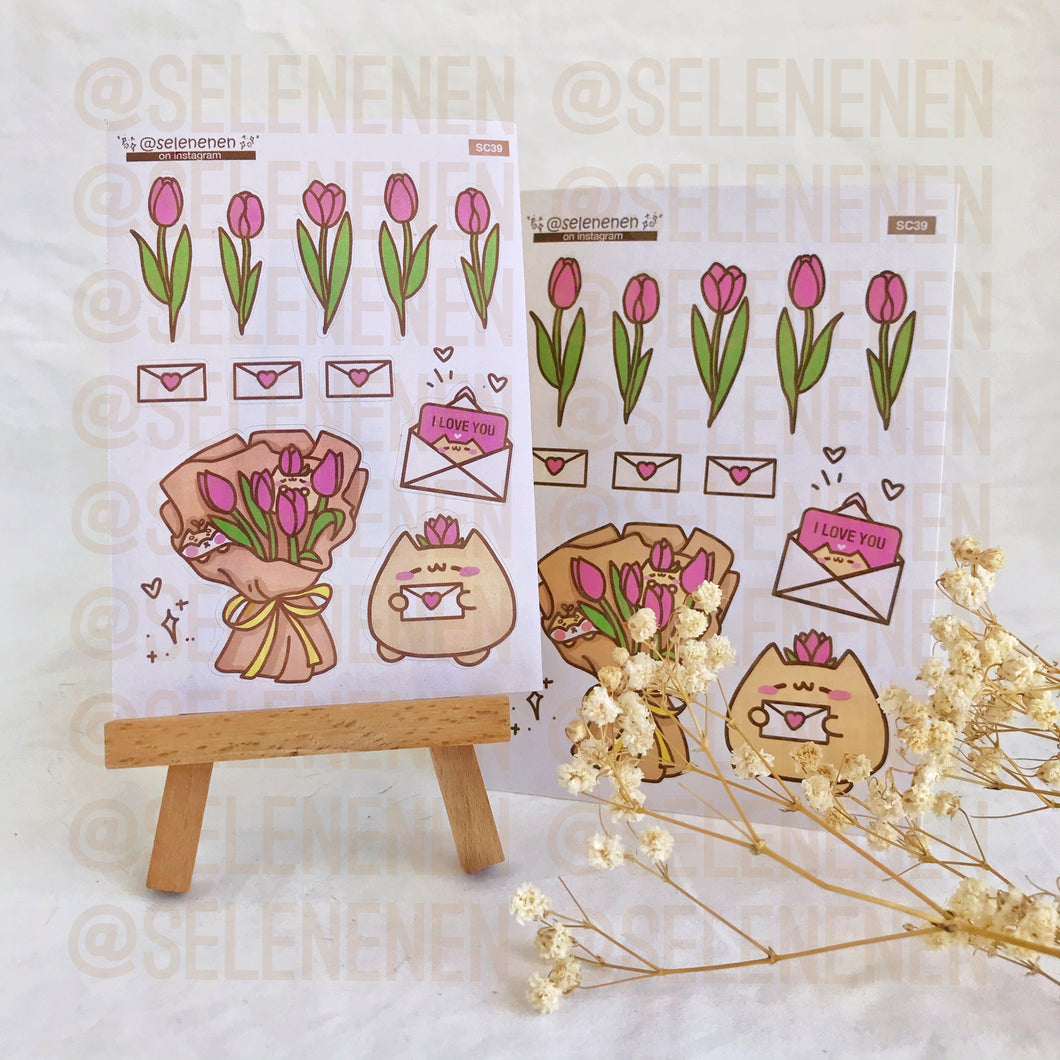 magenta tulip bouquet sticker sheet