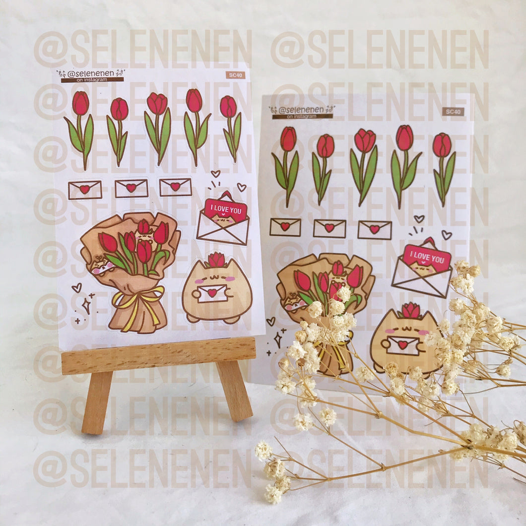 red tulip bouquet sticker sheet