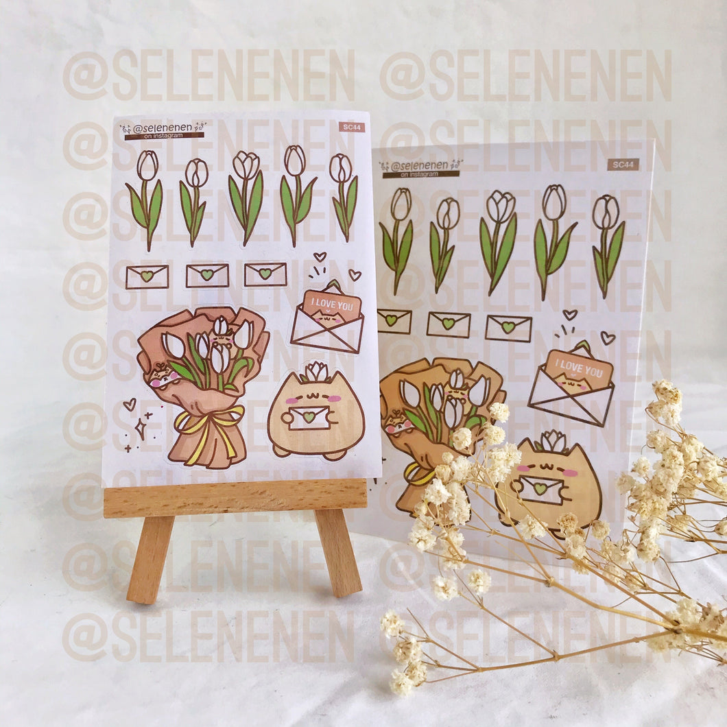 white tulip bouquet sticker sheet