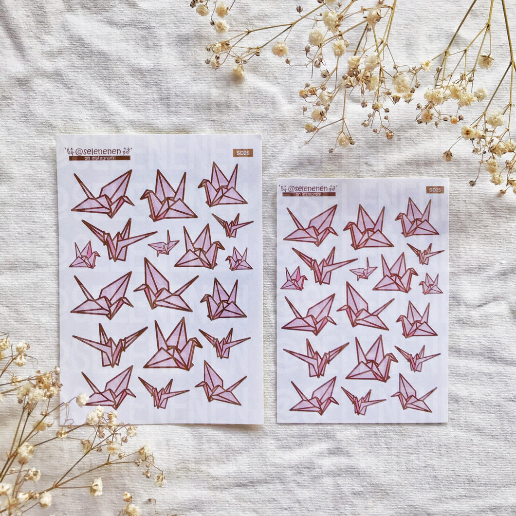 pink paper cranes sticker sheet