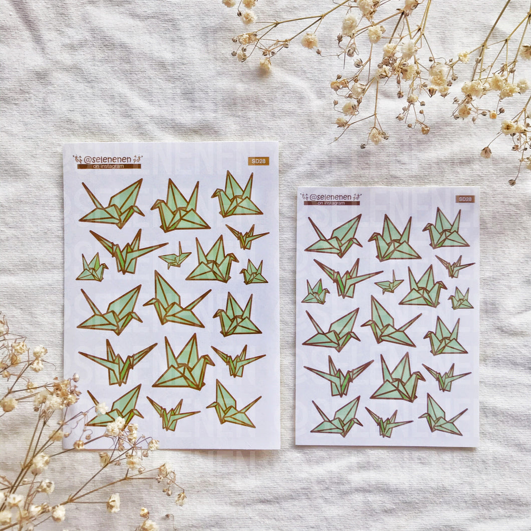 green paper cranes sticker sheet