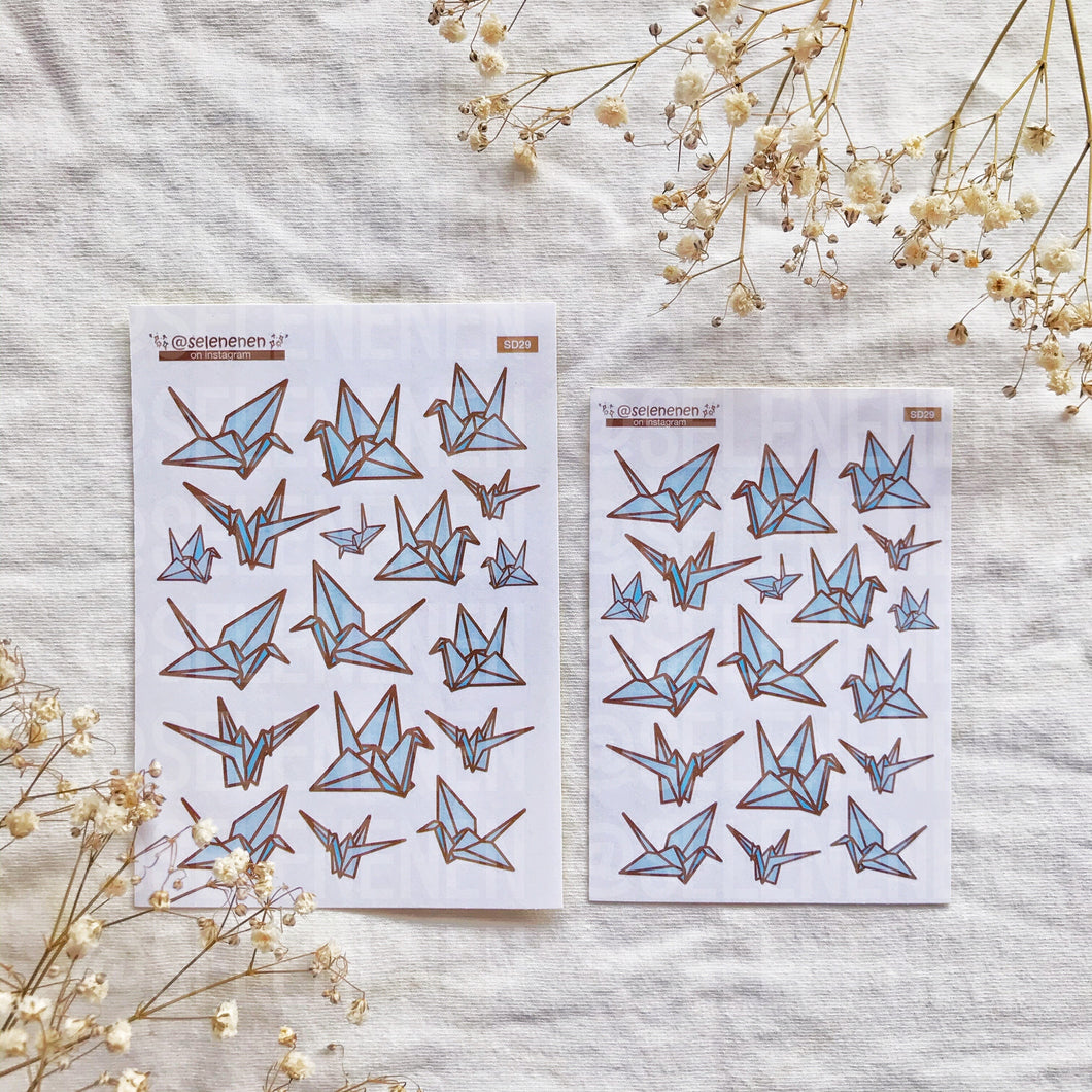blue paper cranes sticker sheet