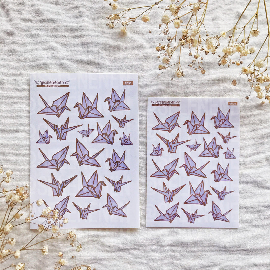 purple paper cranes sticker sheet