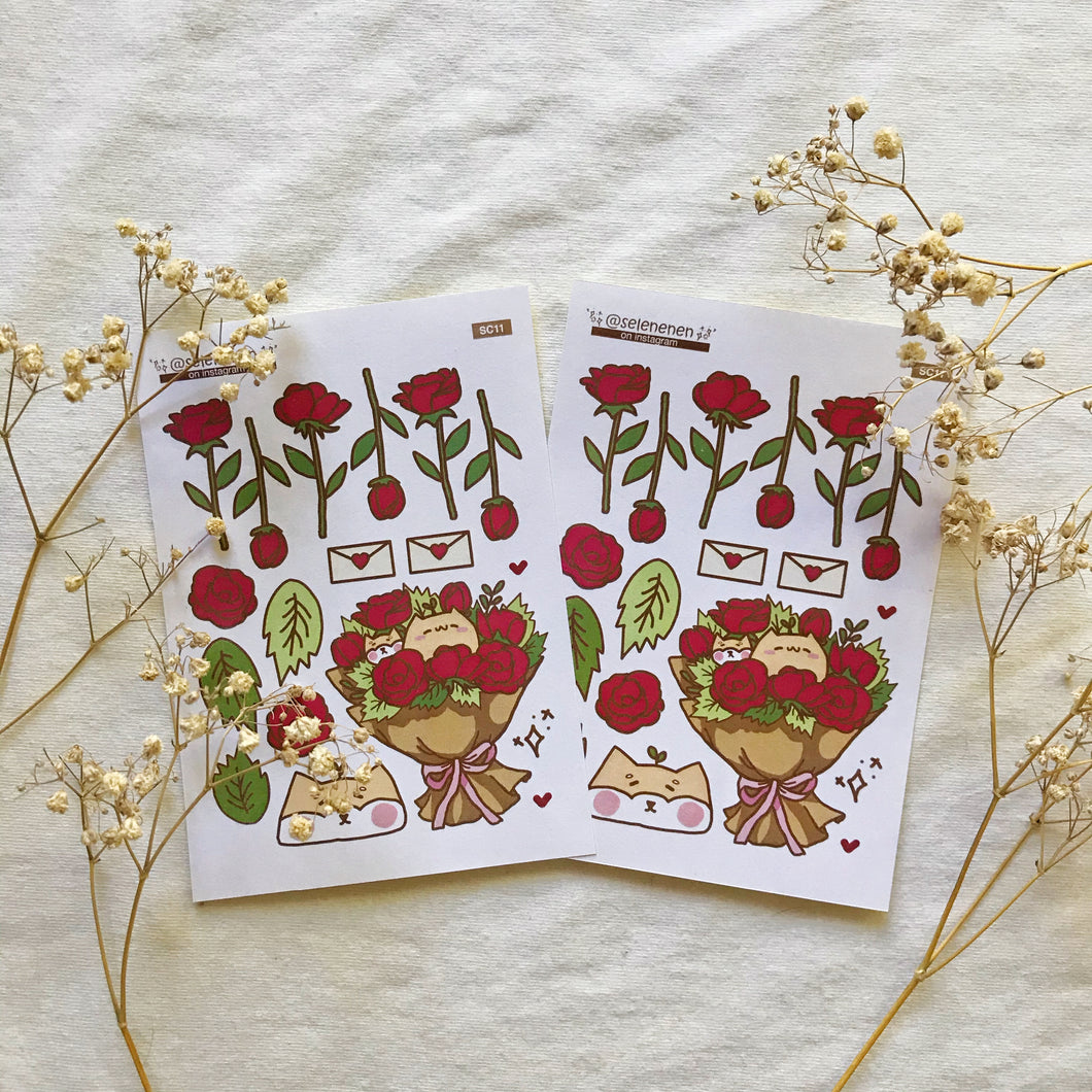 red rose bouquet sticker sheet