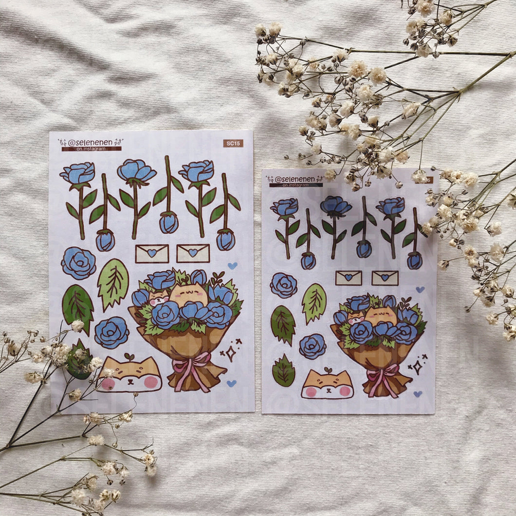 blue rose bouquet sticker sheet
