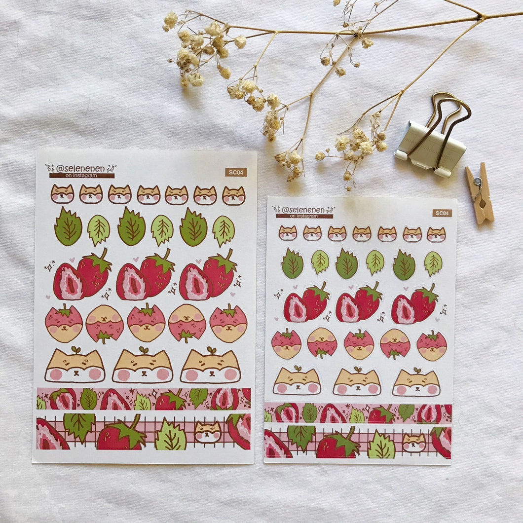 strawberry shiba sticker sheet
