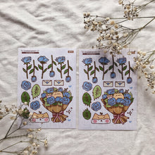 Load image into Gallery viewer, blue rose bouquet sticker sheet
