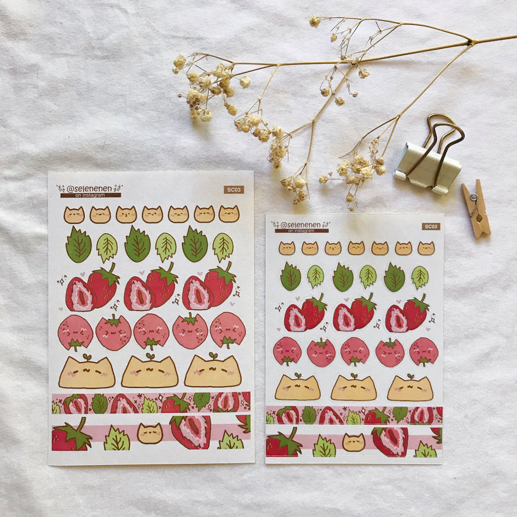 strawberry cats sticker sheet