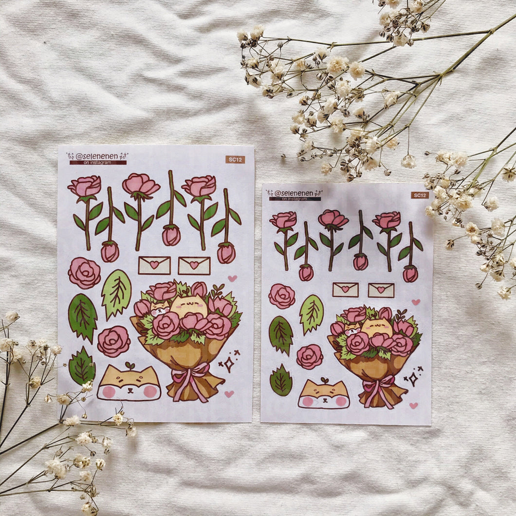 pink rose bouquet sticker sheet